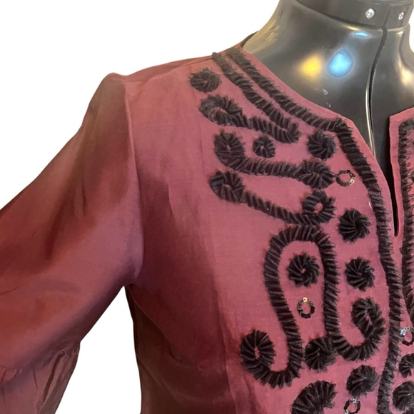 Women's Talbots RSVP Embellished Silk Blend Blouse Top, Burgundy, L - Picture 7 of 15